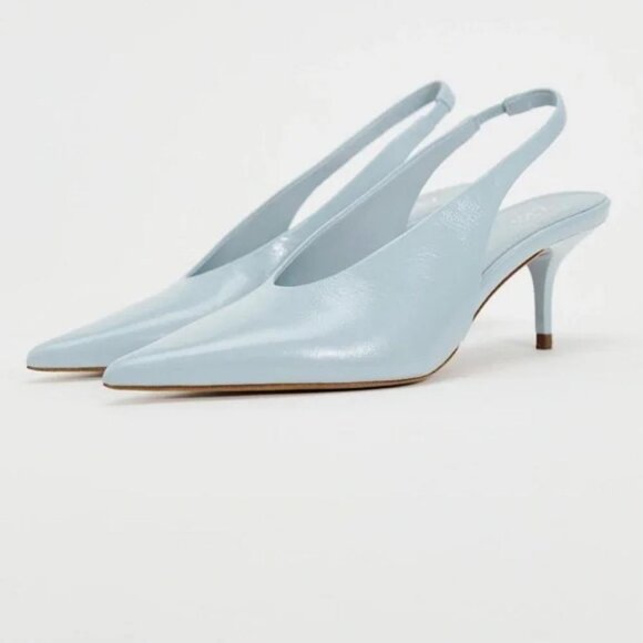 ZARA REAL LEATHER HEELED SLINGBACK KITTEN HEEL LEATHER SHOE - Picture 6 of 11
